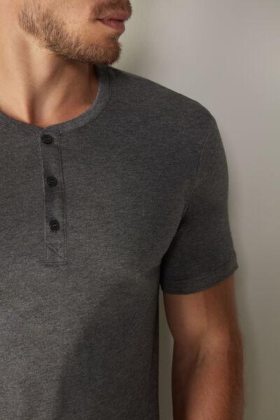 Uomo - Grey Superior Cotton T-Shirt With Grandad Collar