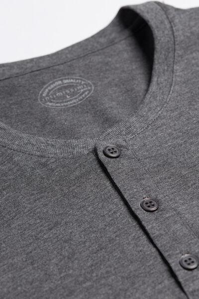 Uomo - Grey Superior Cotton T-Shirt With Grandad Collar