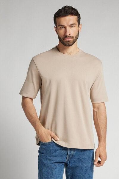Beige Interlock Cotton Oversize T-Shirt, , large image number 1
