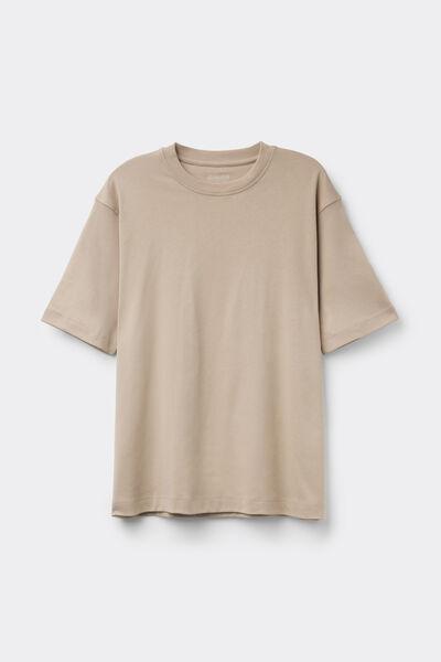 Beige Interlock Cotton Oversize T-Shirt, , large image number 2