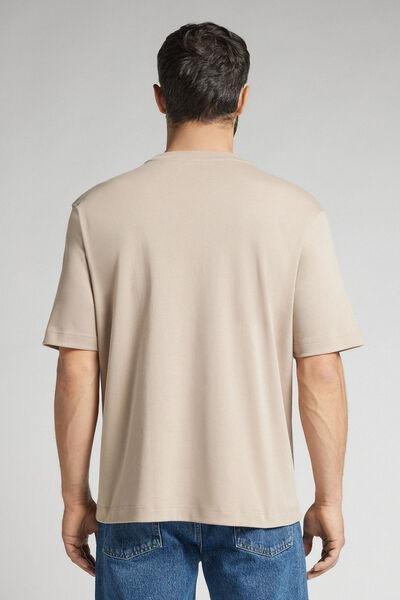 Beige Interlock Cotton Oversize T-Shirt, , large image number 3