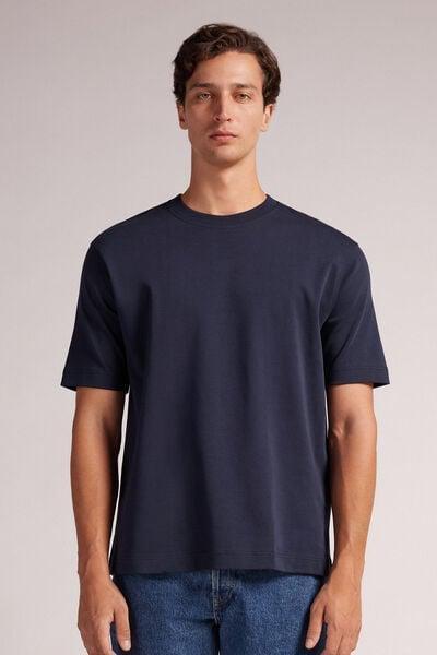 Blue - 800 - Midnight Blue Interlock Cotton Oversize T-shirt, , medium