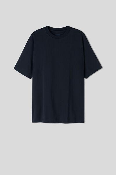 Blue - 800 - Midnight Blue Interlock Cotton Oversize T-shirt, , large image number 1