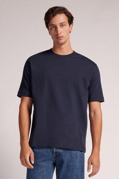 Blue - 800 - Midnight Blue Interlock Cotton Oversize T-shirt, , large image number 2