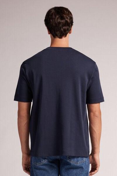 Blue - 800 - Midnight Blue Interlock Cotton Oversize T-shirt, , large image number 3