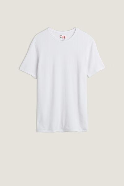 White Short-Sleeved Modal Cashmere Top, , large image number 2