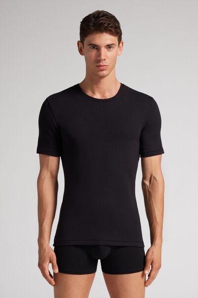 Black Short-Sleeved Modal Cashmere Top, Black, large image number 0