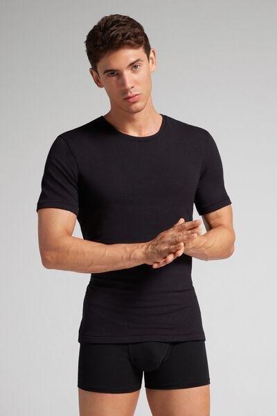 Black Short-Sleeved Modal Cashmere Top, Black, large image number 1