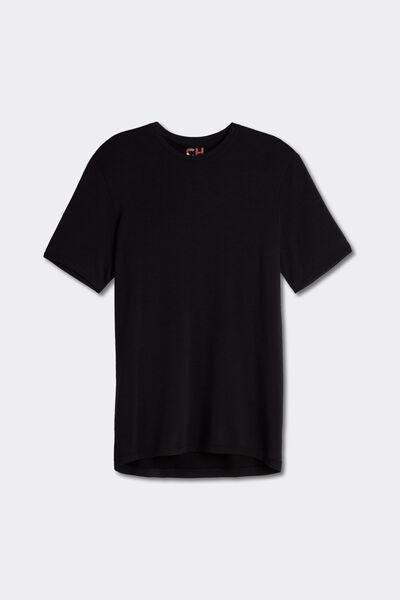 Black Short-Sleeved Modal Cashmere Top, Black, large image number 2