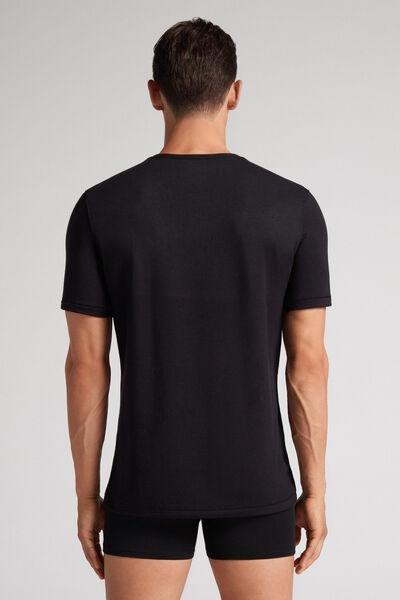 Black Short-Sleeved Modal Cashmere Top, Black, large image number 3