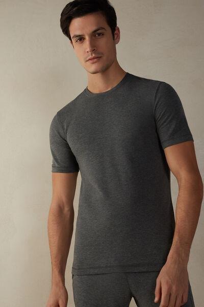 Grey Short-Sleeved Modal Cashmere Top, , large image number 0