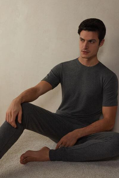Grey Short-Sleeved Modal Cashmere Top, , large image number 1