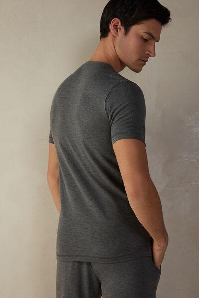 Grey Short-Sleeved Modal Cashmere Top, , large image number 3