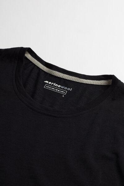 Black Short-Sleeved T-Shirt In Stretch Merino Wool, , large image number 3