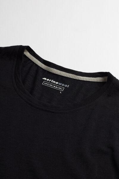 Intimissimi UOMO - Black Short-Sleeved T-Shirt In Stretch Merino Wool
