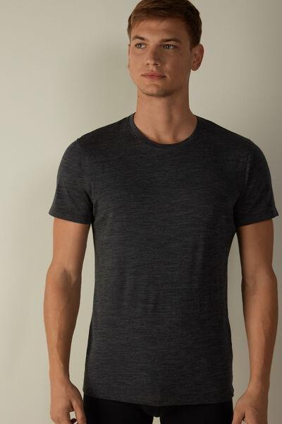 Grey Blend Short-Sleeved T-Shirt In Stretch Merino Wool, , medium
