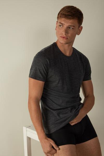 Grey Blend Short-Sleeved T-Shirt In Stretch Merino Wool, , large image number 1