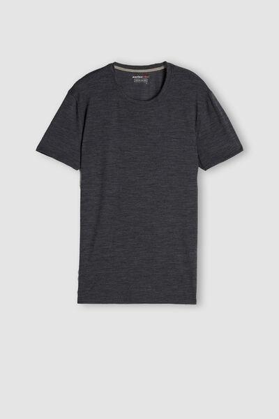 Grey Blend Short-Sleeved T-Shirt In Stretch Merino Wool, , large image number 4