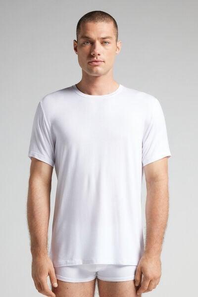 White Modal And Silk T-Shirt, White, medium