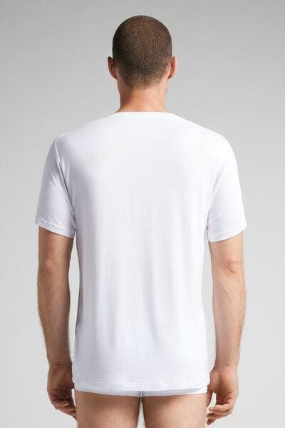 White Modal And Silk T-Shirt, White, large image number 3