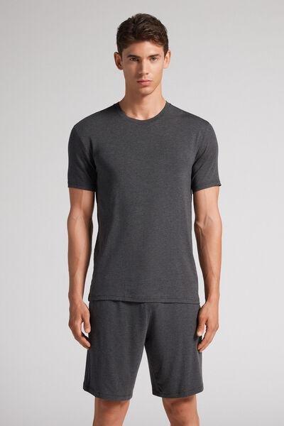 Grey Blend Modal And Silk T-Shirt, , large image number 0