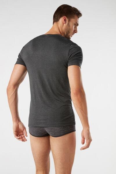Grey Blend Modal And Silk T-Shirt, , large image number 3