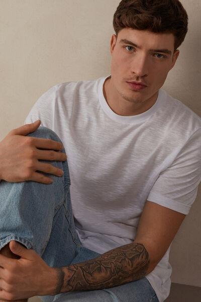 White Slub Cotton T-Shirt, , large image number 1