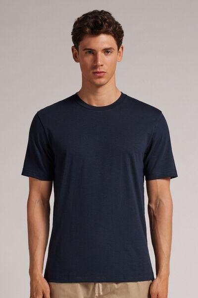 Blue Slub Cotton T-Shirt, Midnight Blue, medium