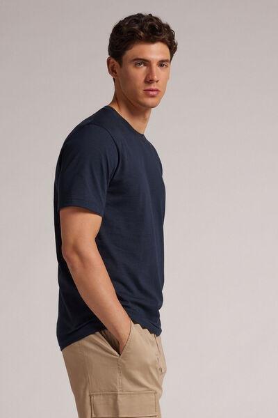 Blue Slub Cotton T-Shirt, Midnight Blue, large image number 1