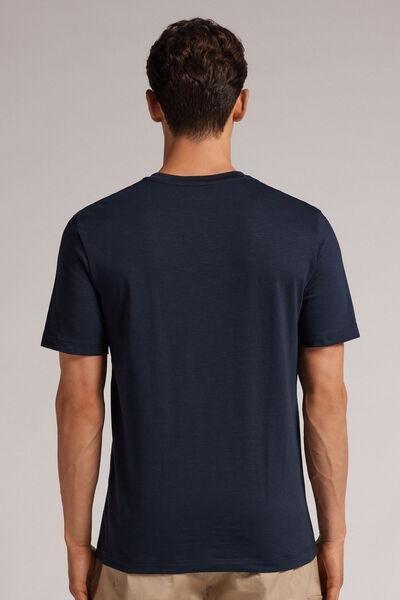 Blue Slub Cotton T-Shirt, Midnight Blue, large image number 3