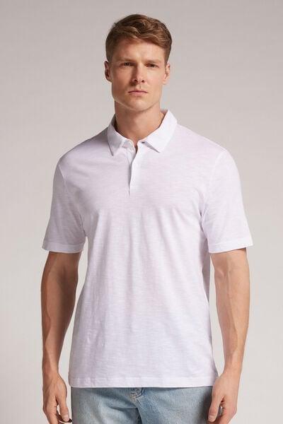 White - 001 - White Short-Sleeved Slub Cotton Polo Shirt, White, medium