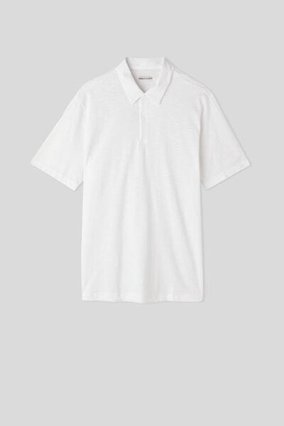 White - 001 - White Short-Sleeved Slub Cotton Polo Shirt, White, large image number 2