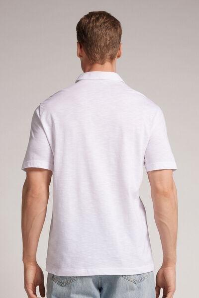 White - 001 - White Short-Sleeved Slub Cotton Polo Shirt, White, large image number 3