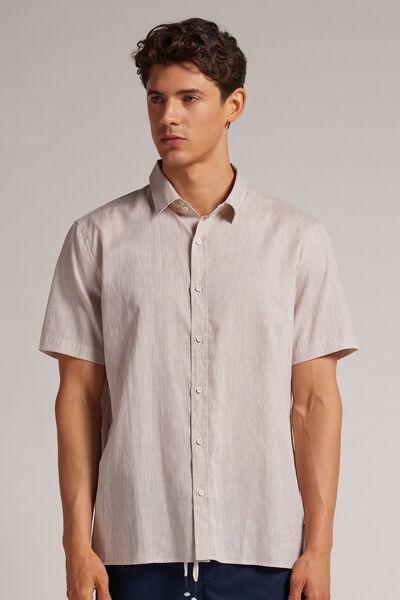 Ecru Linen Short-Sleeved Shirt, , medium