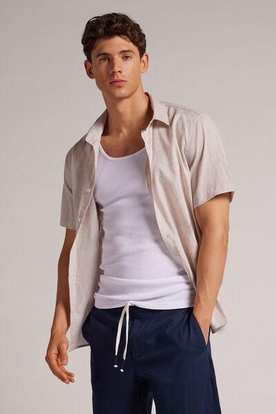 Ecru Linen Short-Sleeved Shirt, , large image number 1