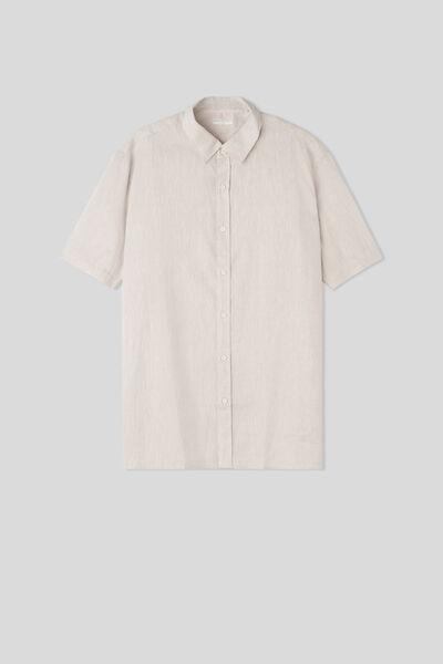Ecru Linen Short-Sleeved Shirt, , large image number 2
