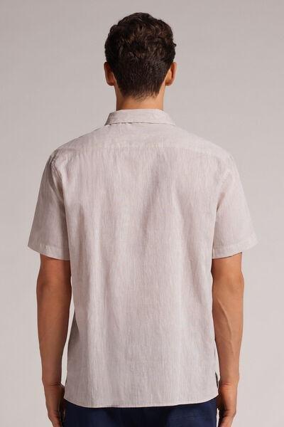 Ecru Linen Short-Sleeved Shirt, , large image number 3