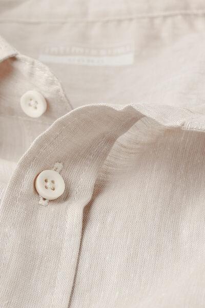 Ecru Linen Short-Sleeved Shirt, , large image number 4