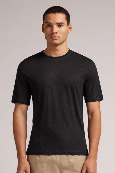 Black Linen T-Shirt, , medium