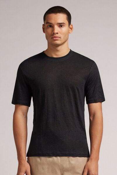Black Linen T-Shirt, Black, medium