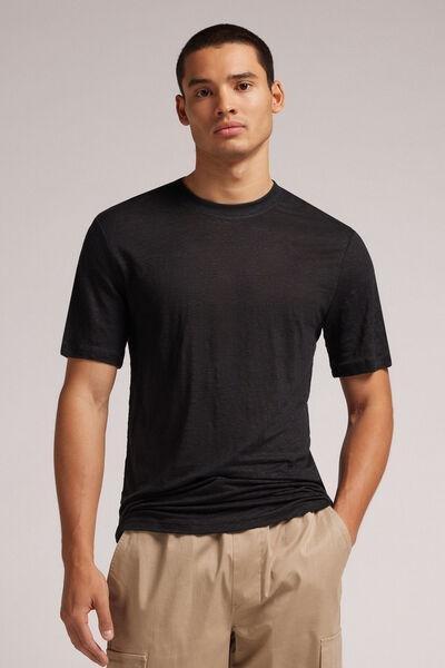 Black Linen T-Shirt, , large image number 1