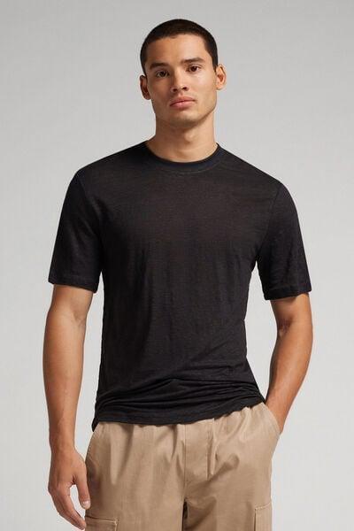 Black Linen T-Shirt, Black, medium