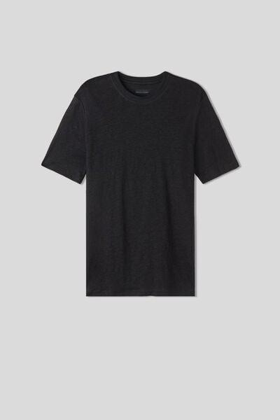Black Linen T-Shirt, Black, medium