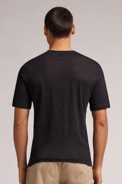 Black Linen T-Shirt, Black, large image number 3