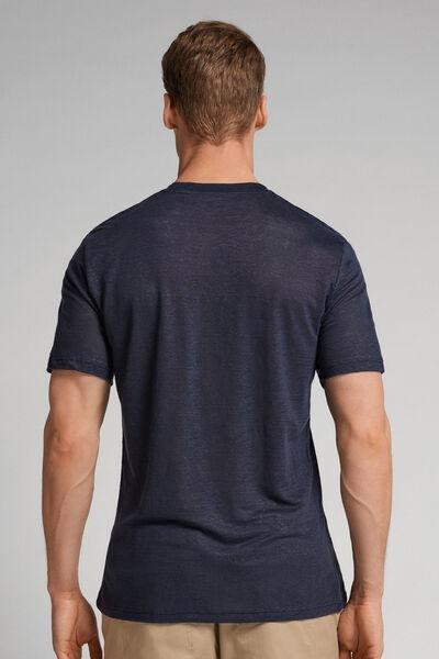 Navy Linen T-Shirt, , large image number 3