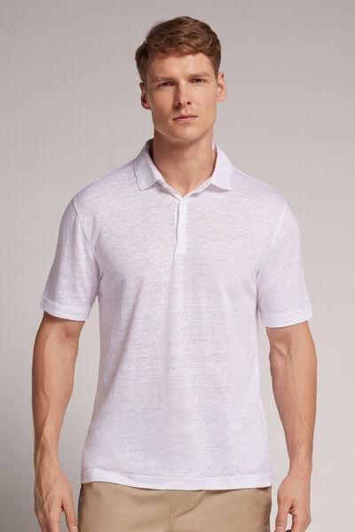 White Linen Polo Shirt, , large image number 0