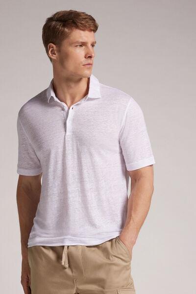 White Linen Polo Shirt, , large image number 1