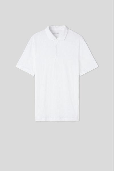 White Linen Polo Shirt, , large image number 2