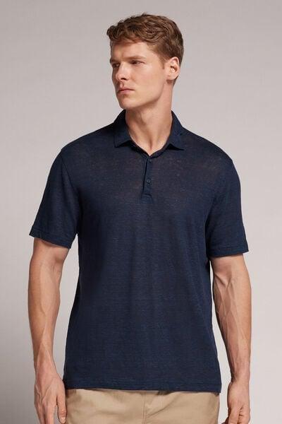 Blue Linen Polo Shirt, B601_585J, large image number 0