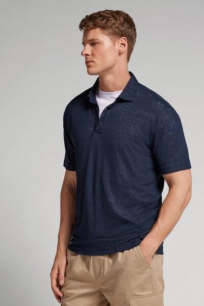 Blue Linen Polo Shirt, B601_585J, large image number 1